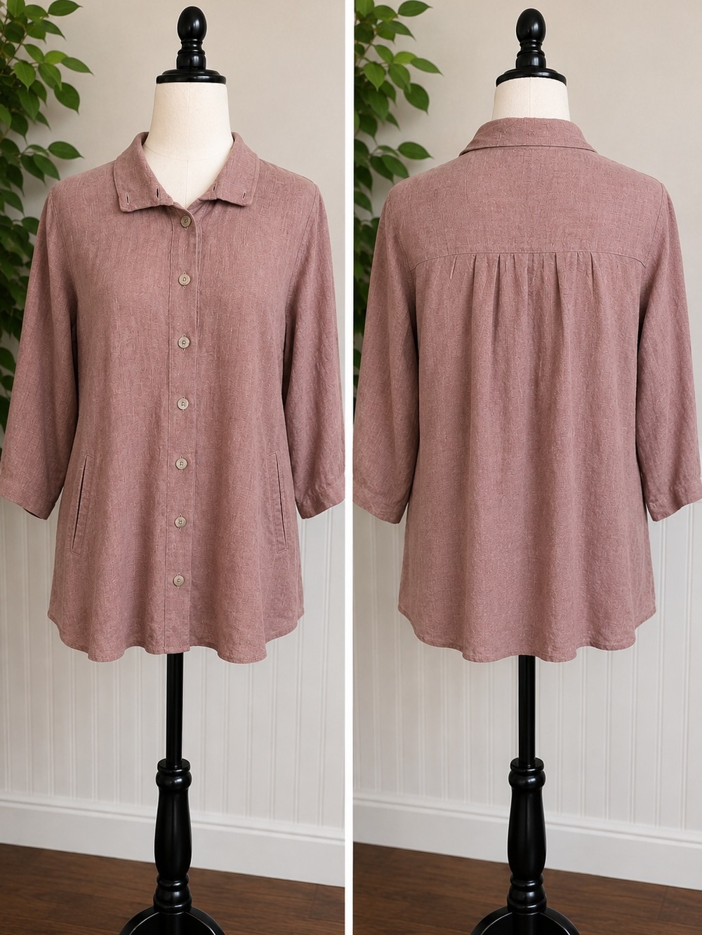 Click Color Me Cotton Women’s Relaxed Button-Front Tunic Shirt in Dusty Rose